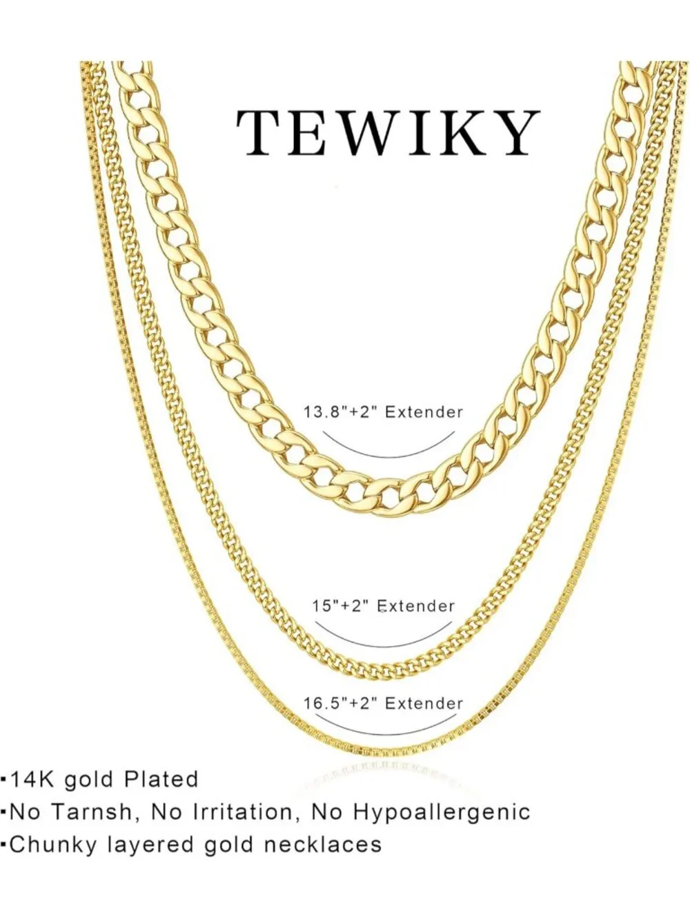 Women's Chunky Cuban Gold Non Tarnish Chunky 14k Gold Plated Layered Necklaces - Picture 5 of 7